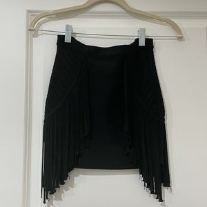 Torn By Ronny Kobo Black Knit Fringe Mini Skirt